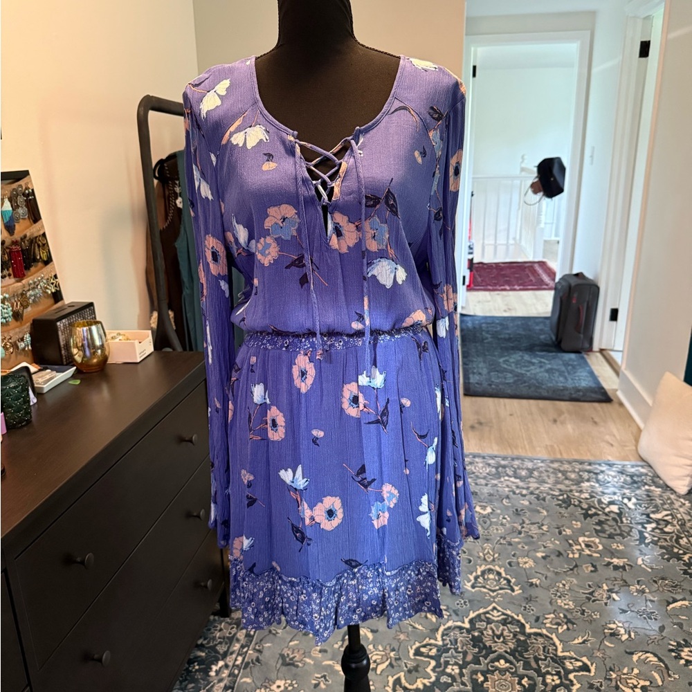 Shyanne Purple Floral Lace-Up Dress